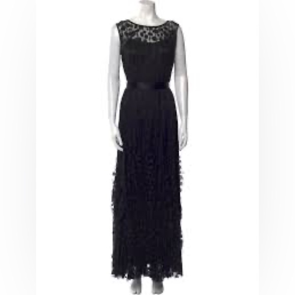 Teri Jon Black Lace-Yoke Maxi Dress